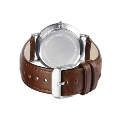 Metal Casual Round Dial Quartz Wrist Watch with Brown Leather Band