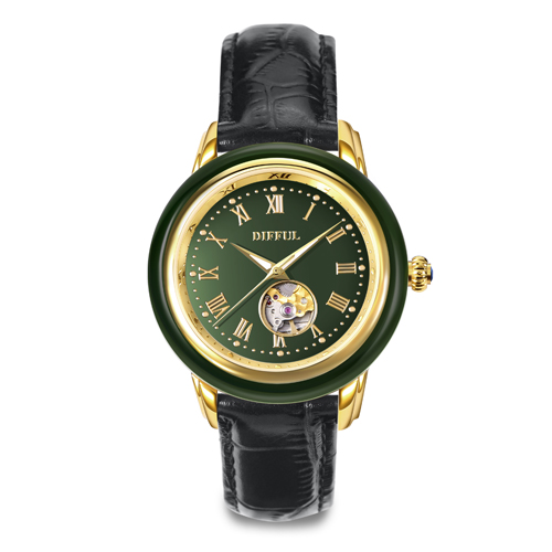 Custom OEM genuine leather mechanical jade watch